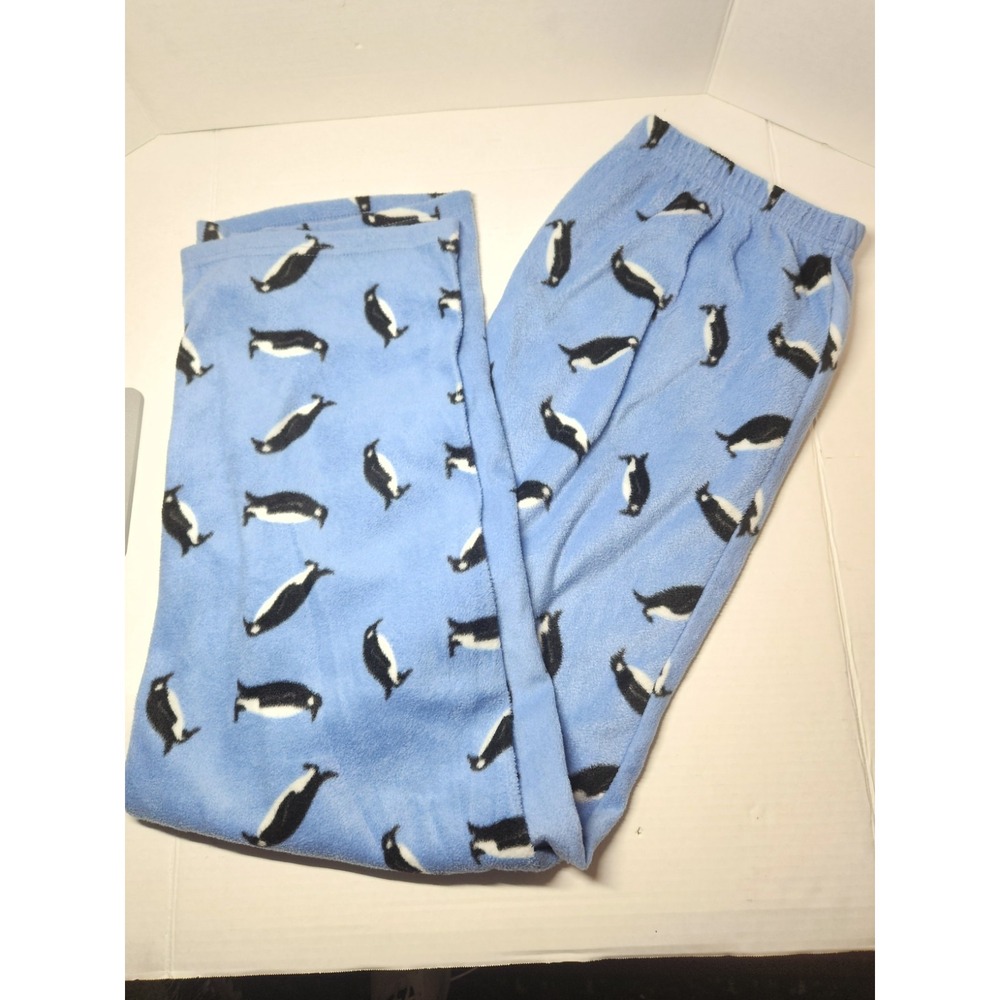 Penguin Christmas Blue Holiday Pajama Pants‎ Drawstring Soft Mens Size L